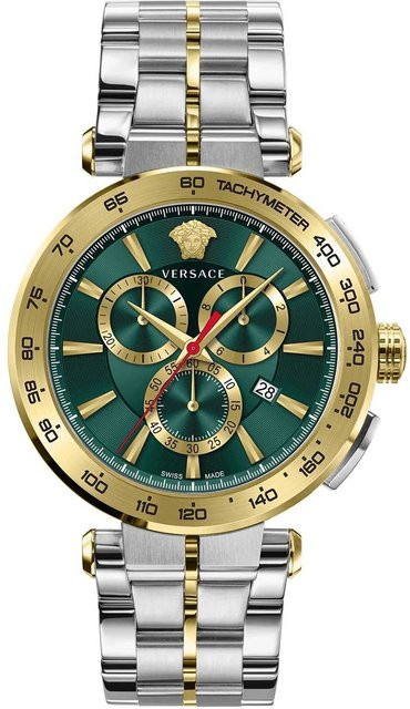 Versace Chronograph, Herrenuhr, Quarz, Edelstahl, Grün, 45 mm - Bild 1