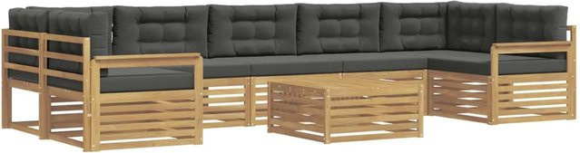 vidaXL Outdoor-Sofagarnitur 8-teilig aus Massivholz Akazie in Weiß und Anthrazit mit Polstern - Bild 1