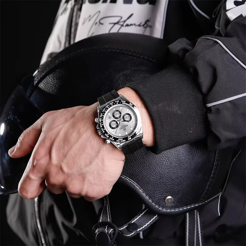 NAVIFORCE Chronograph Armbanduhr, Silikon, Silber, Herren - Bild 3