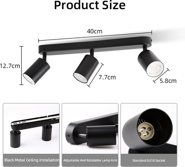 CHENBEN LED-Deckenleuchte in Schwarz mit GU10-Fassung und verstellbarem Winkel für moderne Innenbeleuchtung - Bild 1