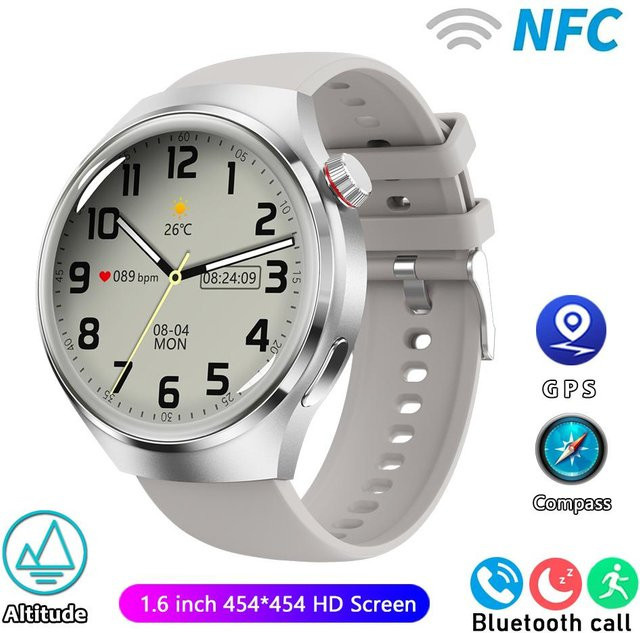 Smartwatch Pro für Herren mit GPS, NFC und AMOLED-Bildschirm, Bluetooth-Anruffunktion, Herzfrequenzmessung und IP68 Wasserdichtigkeit, Farbe: Silber - Bild 1