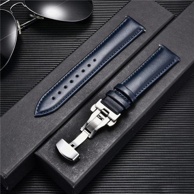 Uhrenarmband Leder, Butterfly-Verschluss, Schwarz, Herren - Bild 1