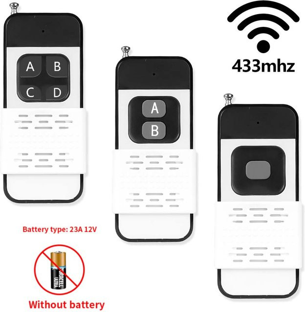 Kebidumei Drahtlose Fernbedienung 433 MHz mit 1 2 oder 4 Tasten, 1527 Lerncode RF Sender in Schwarz für Licht, Tor, Garage und elektrische Motoren - Bild 1