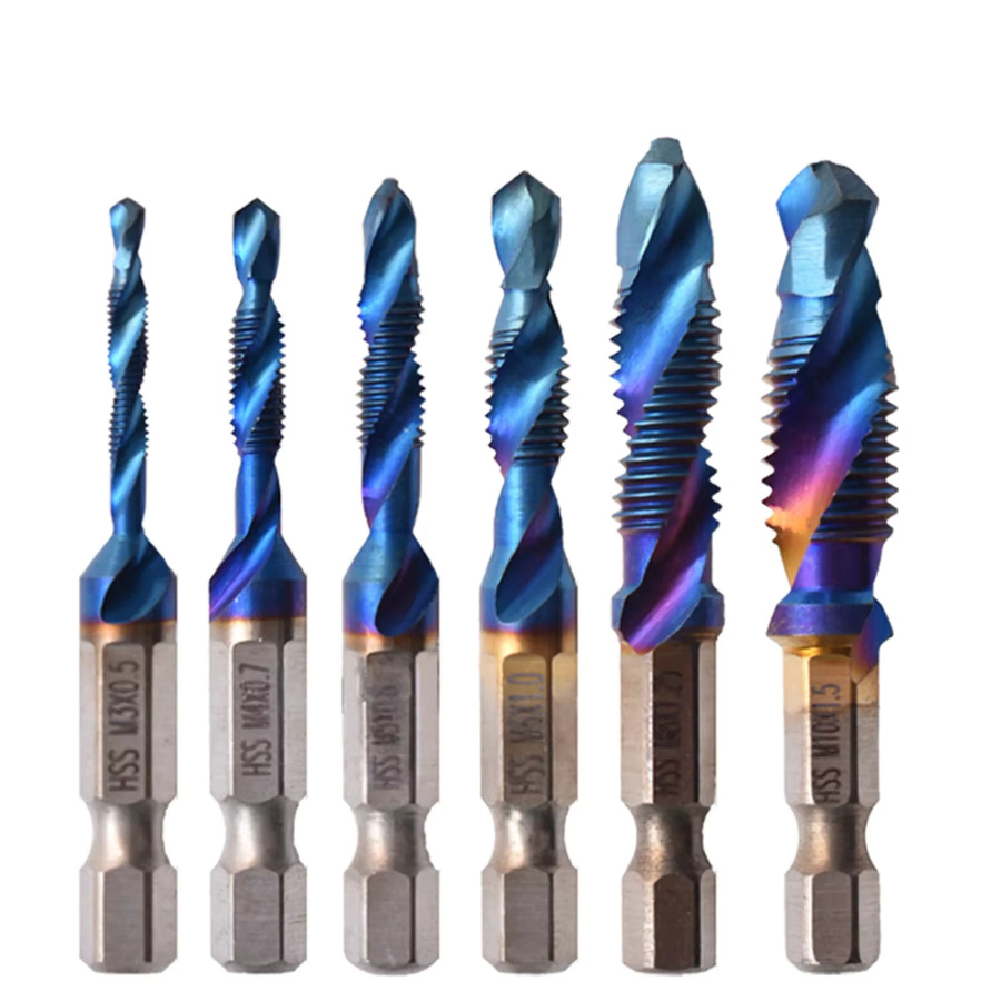 6-teiliges HOMEFISH HSS Gewindebohrer-Set mit Sechskantschaft und Spiralgewinde, Farben: Blau, Größen: M3, M4, M5, M6, M8, M10 - Bild 7