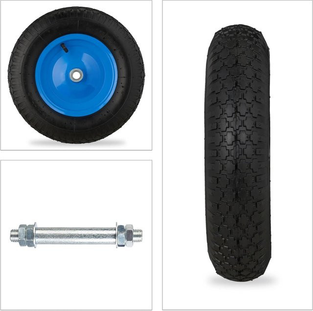 Relaxdays Schubkarrenrad aus Gummi und Nylon mit Stahlachse in Schwarz und Blau, Durchmesser: 39 cm, Breite: 9 cm - Bild 1