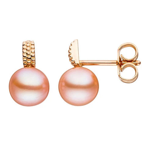Colfem Ohrstecker 585 Rotgold, rosa Süßwasser Perlen, Unisex - Bild 1
