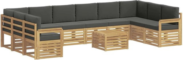 vidaXL Outdoor-Sofagarnitur 8-teilig in L-Form aus Akazienholz mit Polstern, Weiß und Anthrazit, B/T/H: 59 x 59 x 37 cm - Bild 1