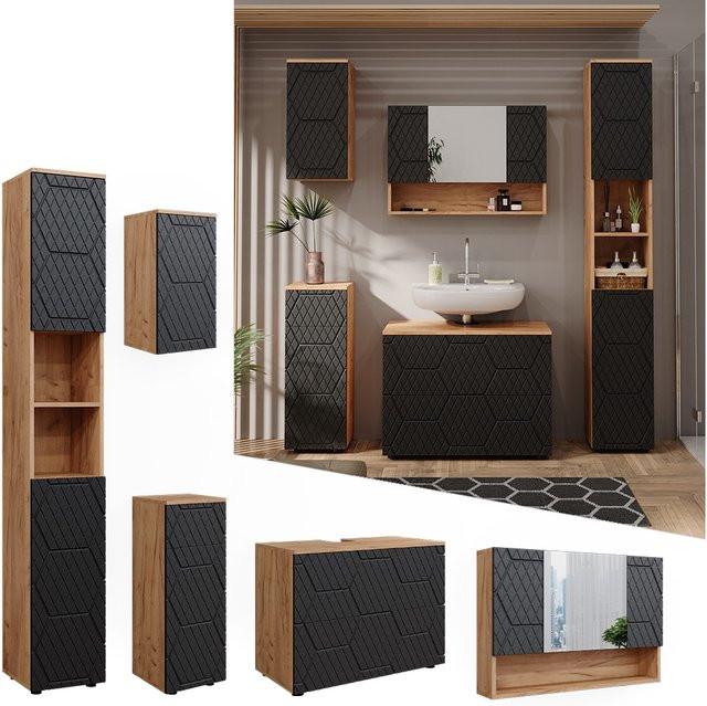 Vicco Badmöbel-Set Irma 5-teilig in Eiche und Anthrazit mit Hochschrank und Midischrank Höhe: 81 cm - Bild 1