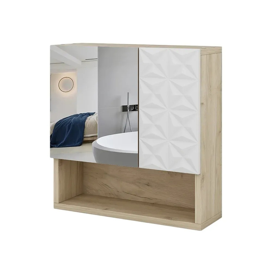 Vicco Spiegelschrank Edge Weiß/Eiche mit 2 Türen und offenen Fächern B/H: 54 x 55 cm - Bild 3