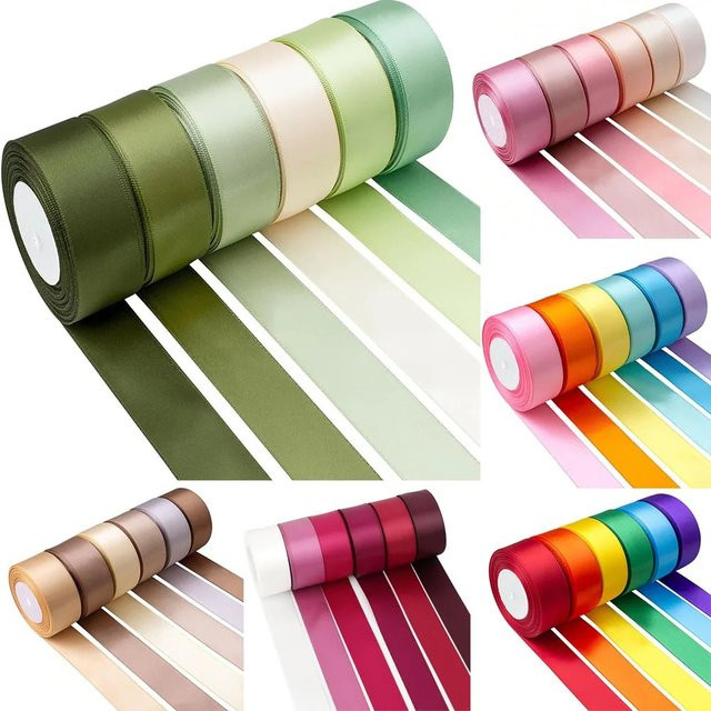 6 Rollen doppelseitiges Satinband in verschiedenen Farben, 25 Yards pro Rolle, ideal für DIY-Dekorationen, Hochzeiten und Geburtstagsfeiern - Bild 1