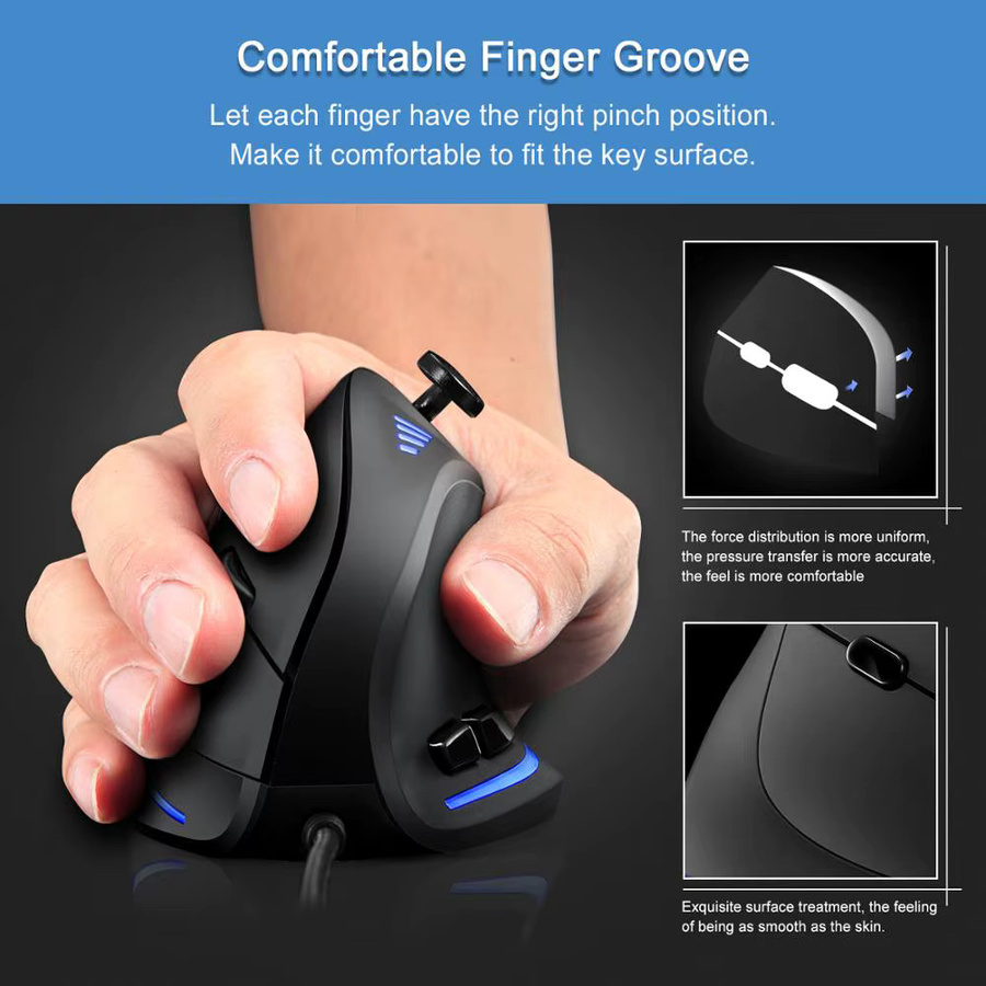 Zelotes C18 Vertikale Ergonomische Gaming Maus mit RGB, 10000 DPI und programmierbaren Joysticks, Schwarz - Bild 3