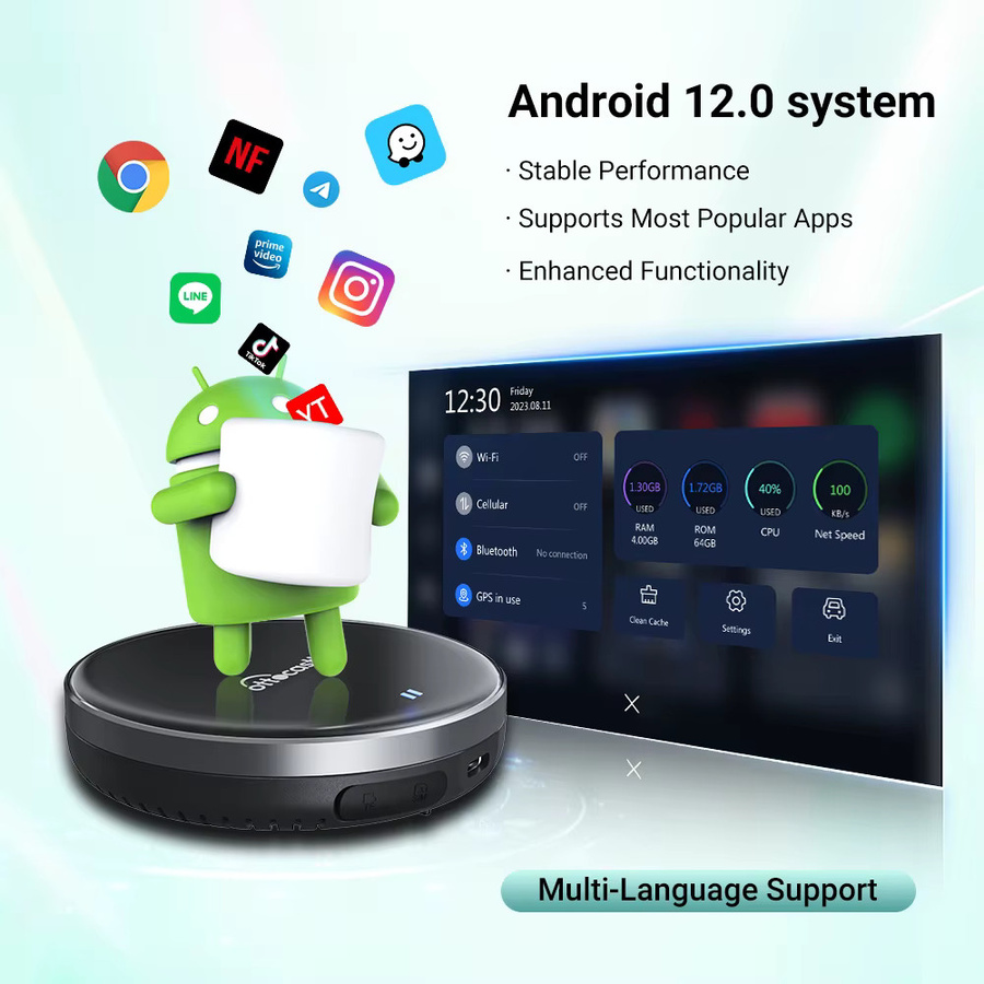 Ottocast P3 Wireless CarPlay und Android Auto AI TV Box mit HDMI Out in Schwarz mit Qualcomm Snapdragon 665 Prozessor - Bild 3