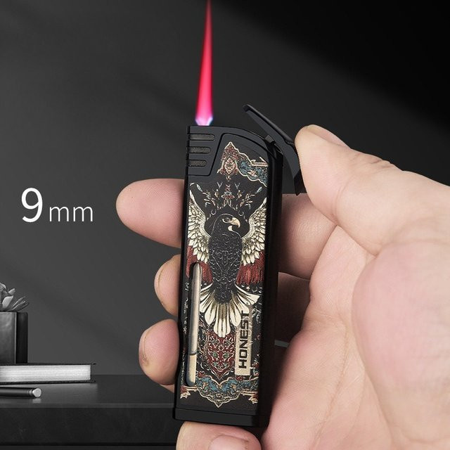 EHRLICHES personalisiertes Gasfeuerzeug mit roter Flamme in Schwarz und Rot, winddichter Zigarettenanzünder für Damen und Herren - Bild 1