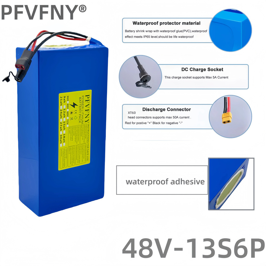 Lithium-Ionen-Batteriepack 48V 18Ah 13S6P in Blau für Motorleistungen von 500W bis 2000W - Bild 2