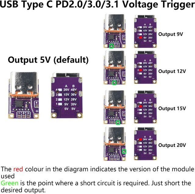 Aideepen Schnelllademodul mit USB-C Typ-C Schnittstelle unterstützt PD3.0 PD3.1 und QC3.0 für DC 5V/9V/12V/15V/20V - Bild 1