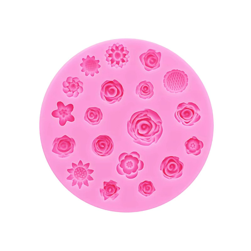 HONGCHER Silikonform für Rosen, Chrysanthemen und Sonnenblumen in Pink für DIY Schokolade, Kuchen und Desserts - Bild 2
