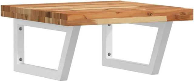 vidaXL Waschbeckenregal zur Wandmontage aus Stahl und geöltem Akazienholz in Weiß und Braun - Bild 1