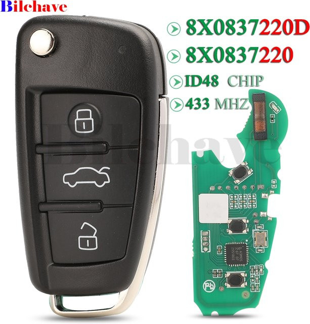 Jingyuqin Keyless Go Ersatzschlüssel für Audi Q3 2012-2017, 433MHz ID48 Chip, 3 Tasten, Klappbarer Auto-Smart-Fernschlüssel in Schwarz - Bild 1