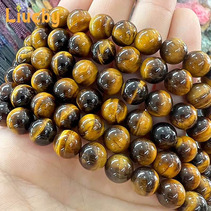 Perlen Tigerauge, Naturstein, Braun, Gold, 4-12 mm, 15" - Bild 3
