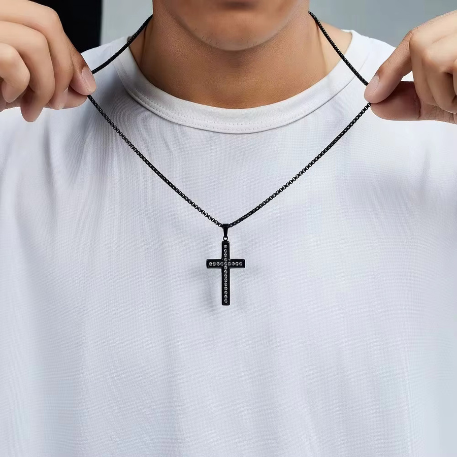 VQYSKO Halskette mit Kreuz-Anhänger, Edelstahl, Zirkonia, Herren - Bild 2