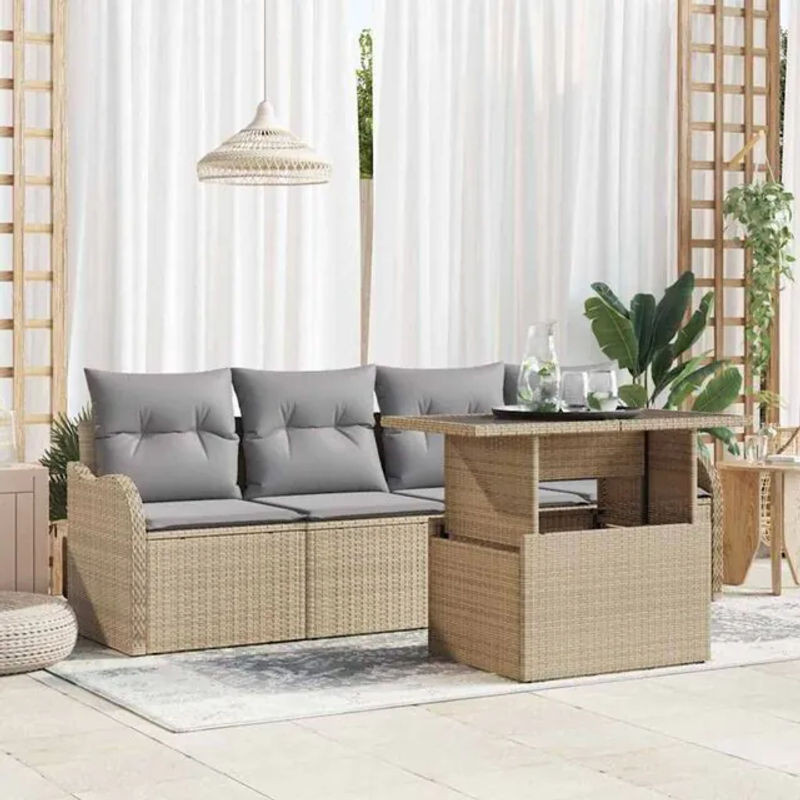 5-teiliges Garten Sofa Set mit Kissen aus Poly Rattan in Beige von vidaxl - Bild 1