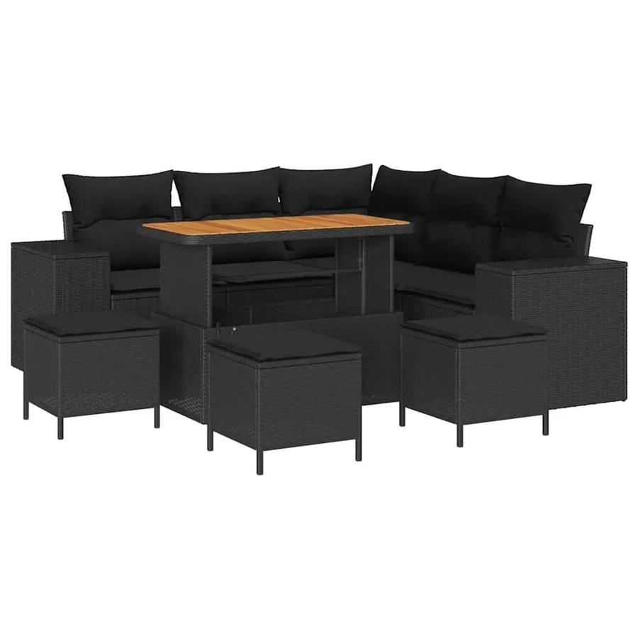 vidaXL Garten-Sofa-Set 9-teilig in Schwarz aus Poly-Rattan mit Polstern und Tisch in U-Form - Bild 2