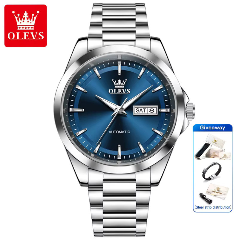 OLEVS Armbanduhr Automatik, Edelstahl, Blau, Herren - Bild 5