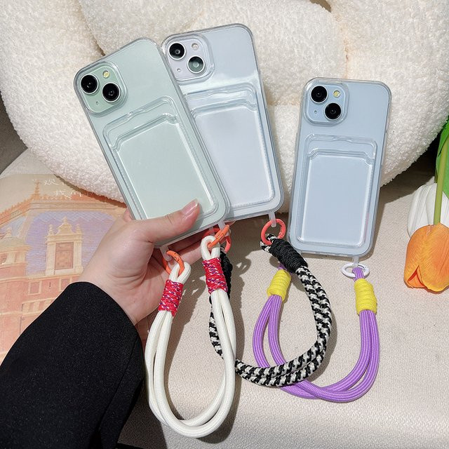 TAOYUNXI Handyhülle mit Kartenfach und buntem Umhängeband, transparent, multicolor, passend für iPhone 17 16 15 14 13 12 11 Pro Max Plus Air XS XR X 8 7 6 - Bild 1