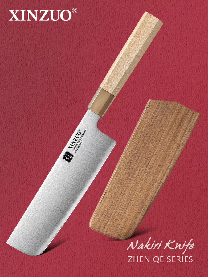 XINZUO Nakiri-Messer aus japanischem Aogami Nr. 2 Kohlenstoffstahl, 7 Zoll (17,78 cm), Silber mit Holzgriff - Bild 4