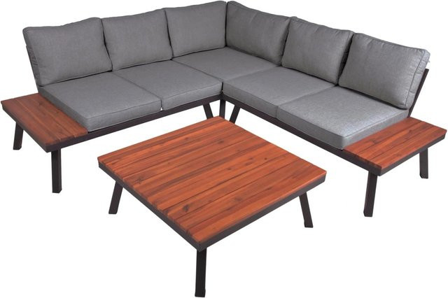 DELUKE Gartenloungeset JULIE 4-tlg. aus Akazie und Stahl in Dunkelgrau - Bild 1