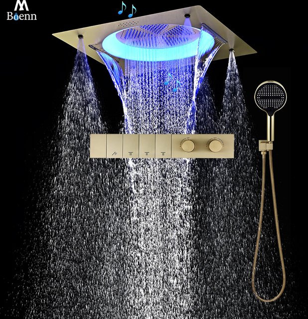 M Boenn LED-Duschsystem-Set mit Thermostatmischer, quadratischem Duschpaneel und 21,6-Zoll-Duschkopf in Schwarz - Bild 1