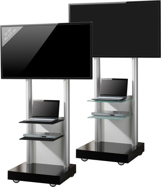 VCM Fernsehwagen Monte Visolo 3 in Schwarz aus Aluminium mit Fachboden für 32-70 Zoll, H x B x T: 177 x 70 x 65 cm - Bild 1