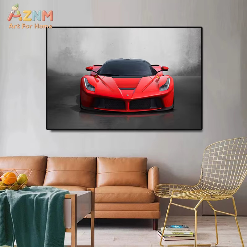 AZNM Rotes Ferrari LaFerrari Leinwandbild von Rastar, Moderne Rennwagen-Kunst mit Butterfly-Türen als Textildruck für deine Wand - Bild 3