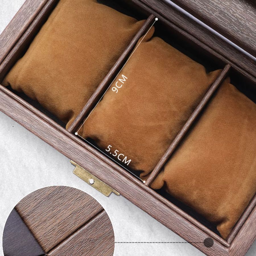 OAKCHARM Retro Uhrenbox aus PU-Leder in Holzmaserung als Organizer und Display für deine Uhrensammlung - Bild 4