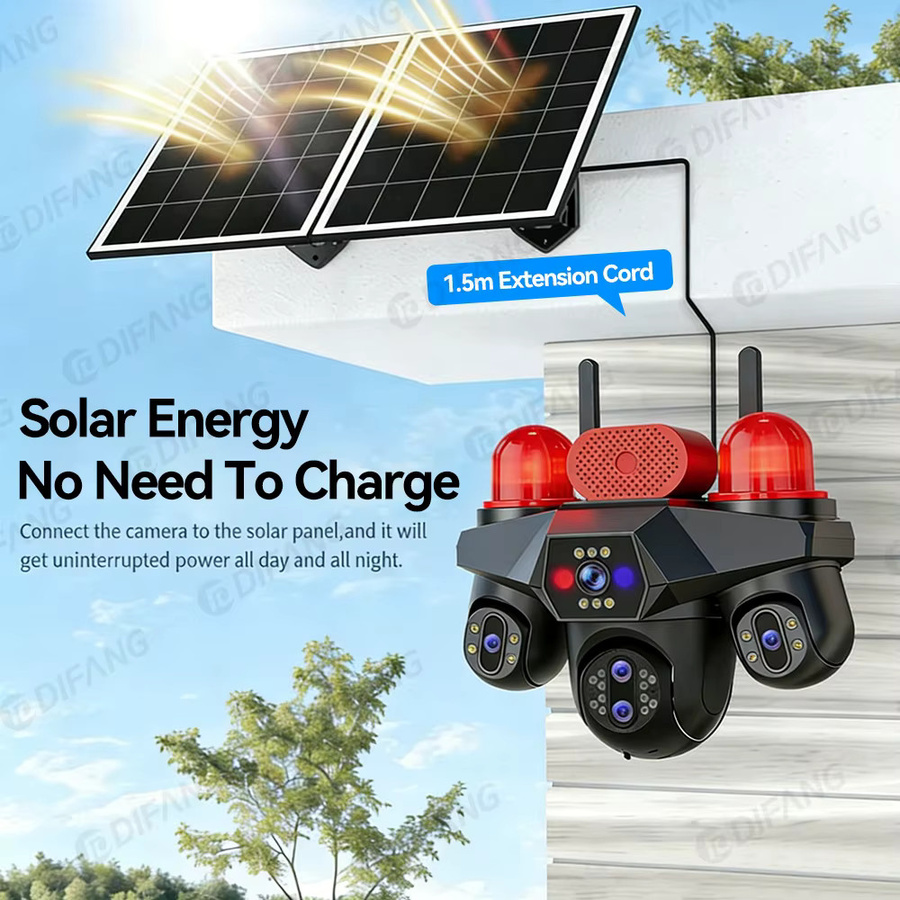 DIFANG 25MP AOV Solar-Kamera mit 5 Linsen und 4 Bildschirmen, 4G SIM Kabelloses PTZ CCTV-Überwachungssystem in Schwarz - Bild 5