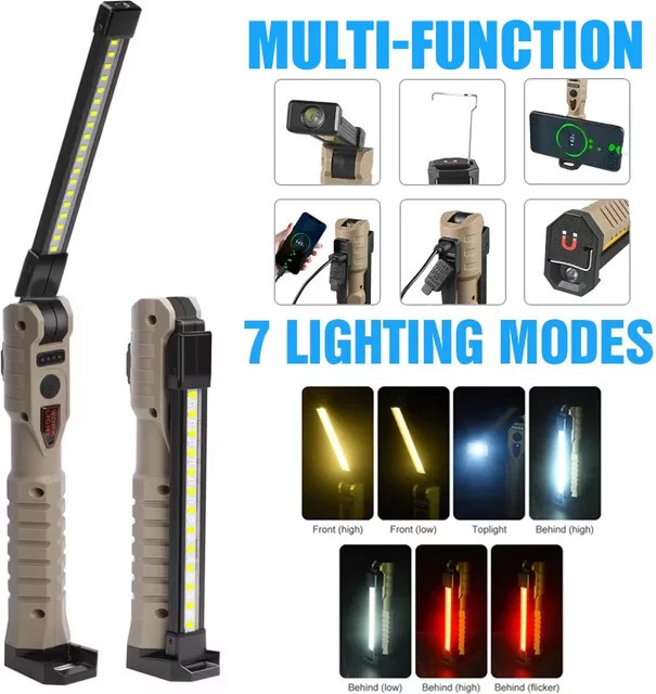 XIWANGFIRE USB wiederaufladbare faltbare LED-Taschenlampe in Schwarz mit magnetischem Haken als tragbare Arbeitsleuchte und Camping-Notfalllampe - Bild 1