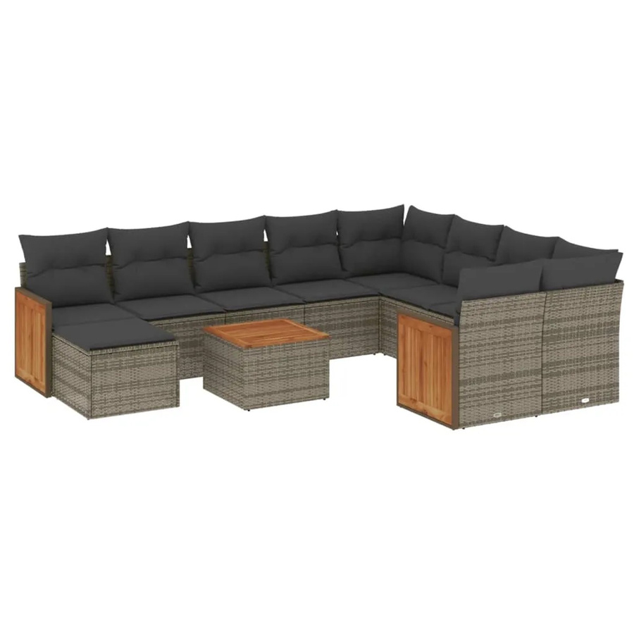 vidaXL 11-tlg. Garten-Sofagarnitur aus Poly-Rattan mit Kissen in Grau - Bild 2