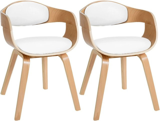 DELUKE 2er Set LONDON Konferenzstühle aus Kunstleder und Holz in Natur/Weiß, H 73 cm x B 49 cm x T 46 cm - Bild 1