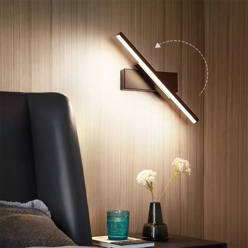 Moderne LED-Wandleuchte von Sanoni in Schwarz, verstellbare Spiegellampe aus Metall für Badezimmer, Schlafzimmer und Wohnzimmer mit warmweißem Licht - Bild 3