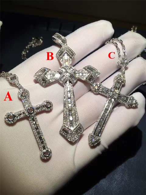 choucong Kreuz-Anhänger, 925 Silber, Diamant, Zirkonia, Vintage, Unisex - Bild 1