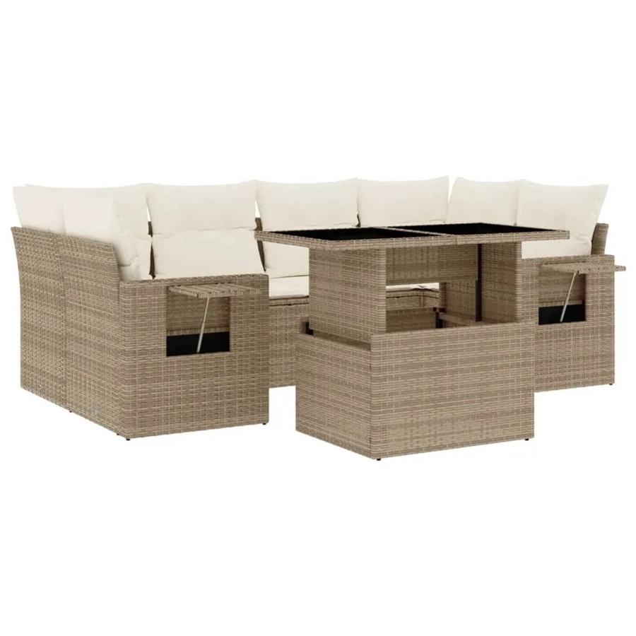 vidaXL 7-tlg. Garten-Sofagarnitur in L-Form aus Poly-Rattan mit Kissen in Beige und Cremeweiß - Bild 2