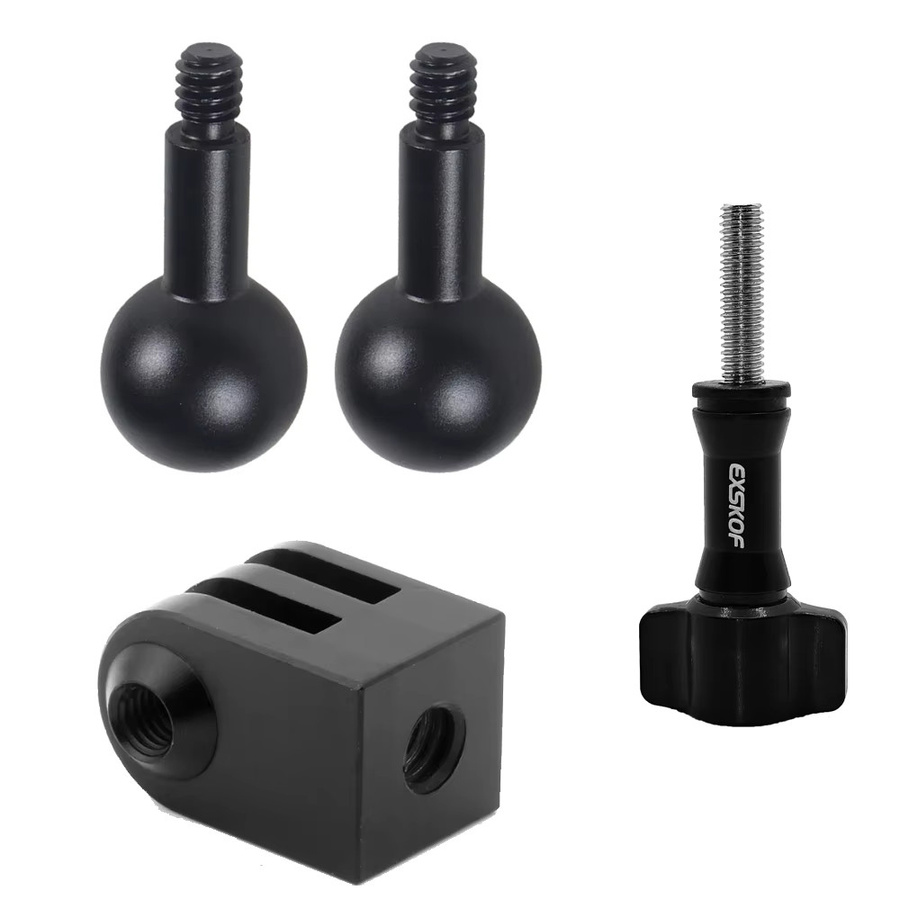 EXSKOF Kugelkopfhalterung aus Aluminium mit 1/4-20 Gewinde in Schwarz als Metalladapter für GoPro, SJCAM, Insta360, AKASO und DJI OSMO Action-Kameras - Bild 3