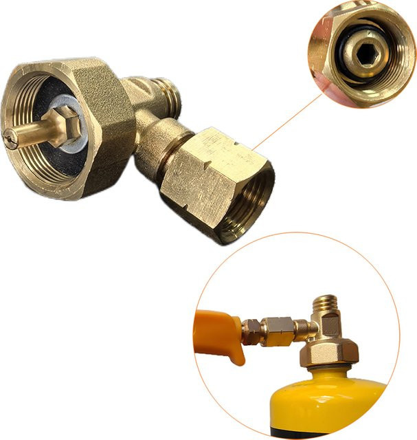 Propan Mapp Gas Brenner Adapter mit 90 Grad Ellenbogen Konverter in Gold - Bild 1