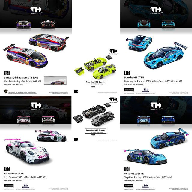 TH-Trends Hobby Porsche 911 GT3 R 918 Spyder Lamborghini Huracan GT3 EVO2, Metallmodell, 1:64 - Bild 1