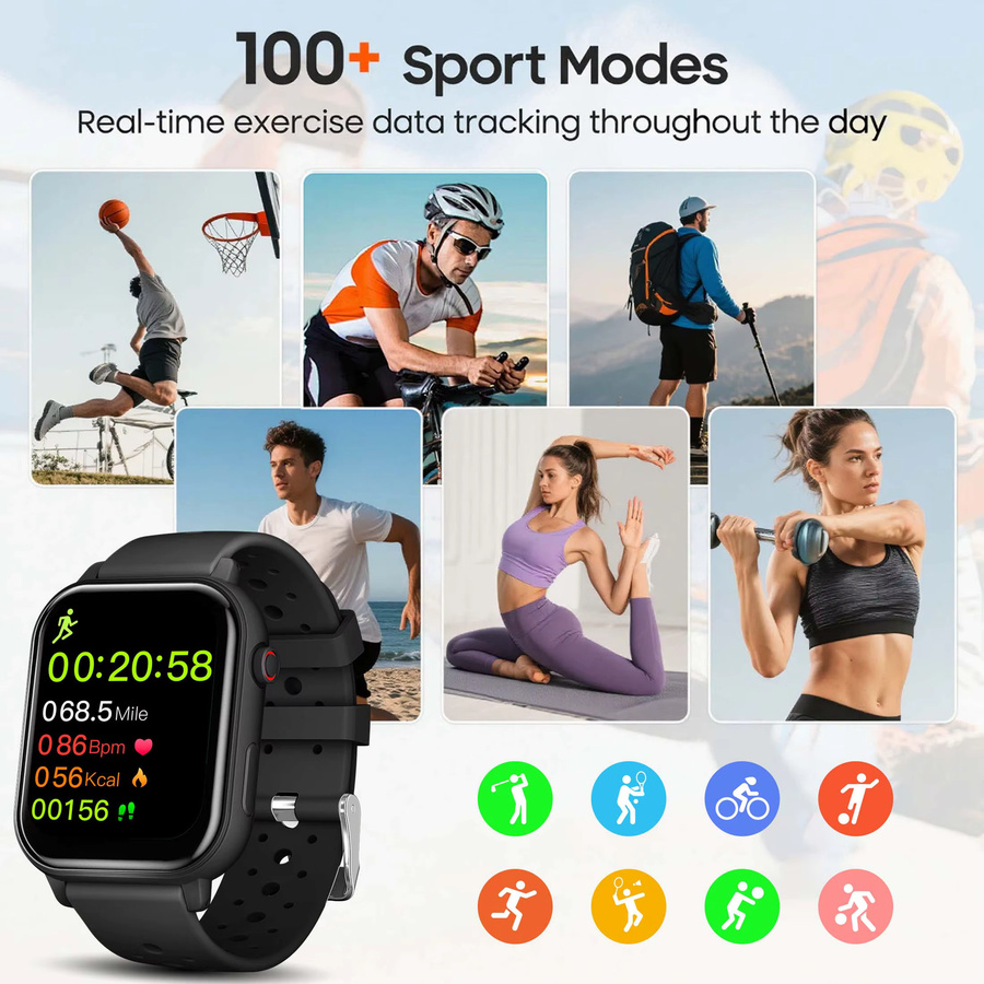 SIMSONLAB Smartwatch, Schwarz, Silikon, 1,83 Zoll, Unisex - Bild 6