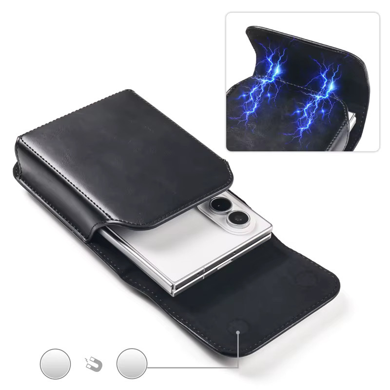 Leder-Reiseholster-Tasche mit Gürtelclip für Samsung Galaxy Z Fold 8, Samsung Galaxy Z Fold 8 Wide und Huawei Pura X Max Flip in Schwarz - Bild 2
