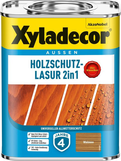 Xyladecor Holzschutz-Lasur 2in1 Walnuss matt 0,75 l - Bild 1