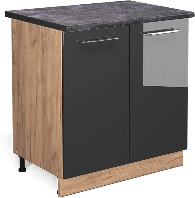 Vicco Spülenunterschrank Fame-Line Anthrazit Hochglanz und Goldkraft Eiche mit Regal B: 80 cm, T: 60 cm, H: 82 cm - Bild 1