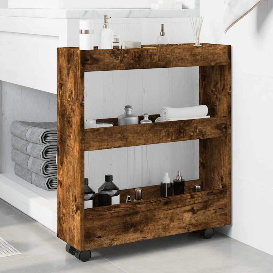 vidaXL Aufbewahrungswagen schmal mit 3 Etagen aus Holzwerkstoff in Geräucherte Eiche, B/T/H: 18 x 15 x 70 cm - Bild 4