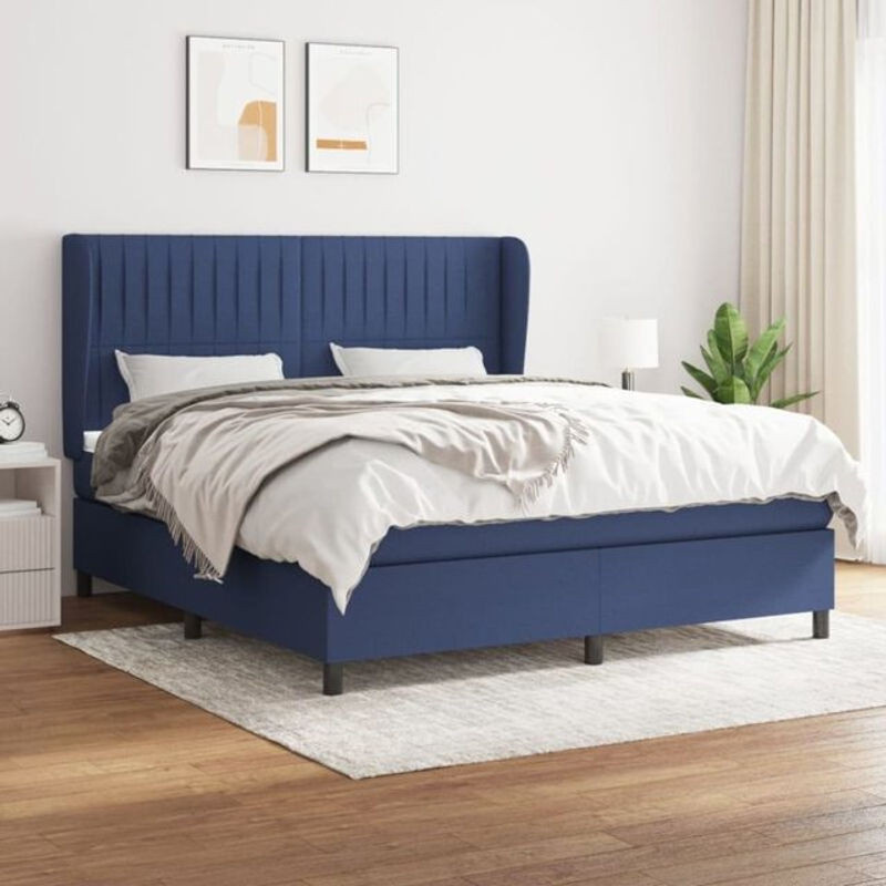 Vidaxl Boxspringbett mit Matratze aus Stoff in Blau und Weiß, B/T/H: 160 x 200 cm - Bild 1
